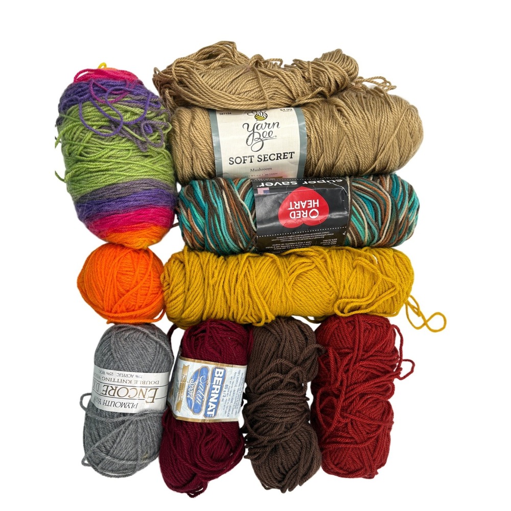 Destash Autumn Yarn Lot Plymouth Encore Yarn Bee Soft Secret Red Heart 1.14 lbs